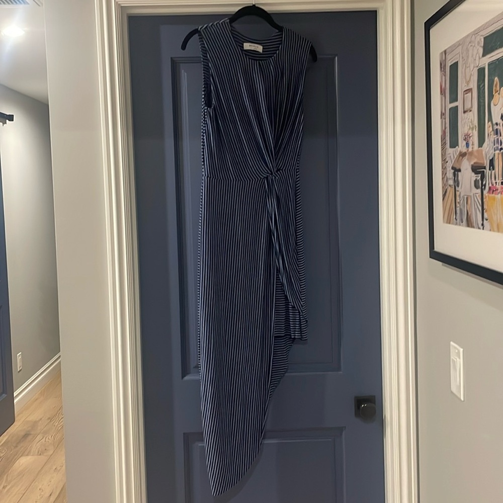 Stripped blue soft knit wrap dress